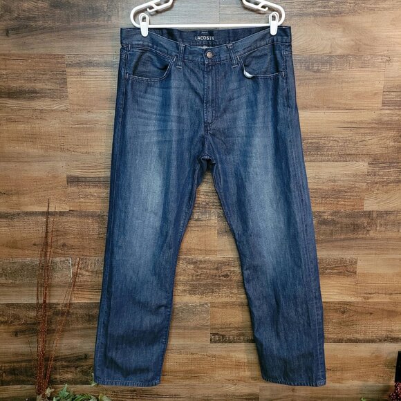 Lacoste Jeans Mens 38x31 Slim Fit Medium Dark Wash Cotton Denim Preppy